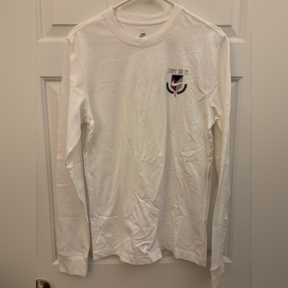 Nike White Long Sleeve Tee with Logo Just Do It Small NWT